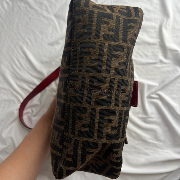 Fendi Mamma Baguette Shoulder Bag Monogram Zucca FF Brown Red Vintage W Dust Bag - Picture 8 of 16